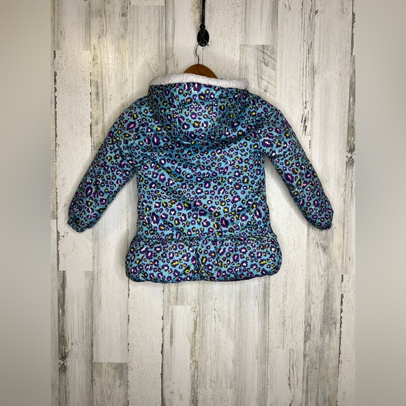 Pink Platinum Girls Hooded Leopad Print Jacket Coat Blue Purple Size 6X - Picture 2 of 11